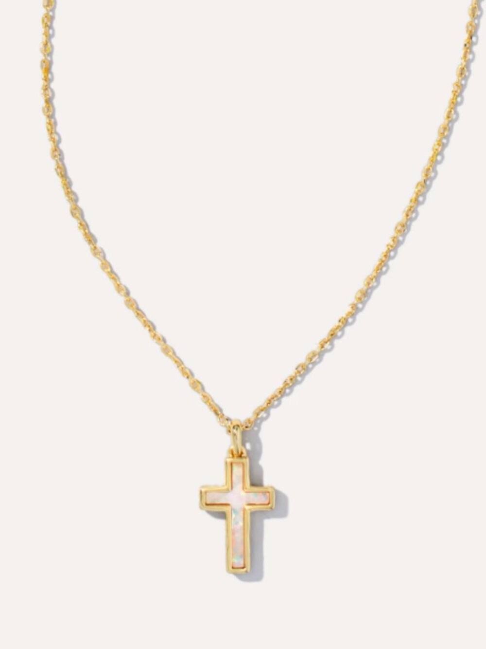 Kendra Scott Cross Gold Pendant Necklace in White Lab Grown Opal